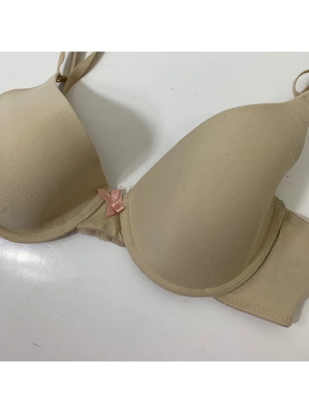 Maidenform One Fab Fit 2.0 Demi Bra 36C Beige Pink Bow 08259 Clean Girl